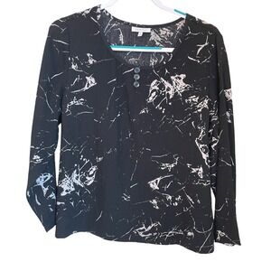 Habitat Clothes To Live In Womens Large Black White Marble Print Woven Boxy Top
